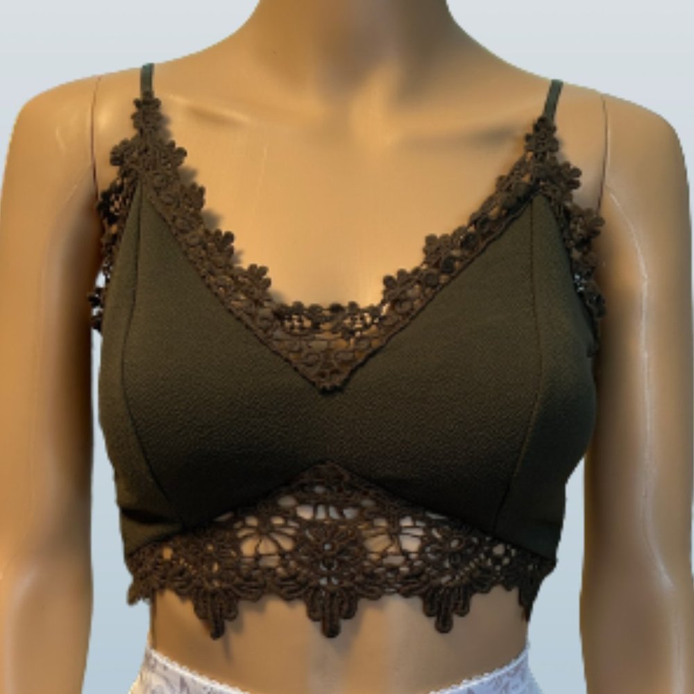 🔥SALE Women's Windsor Padded Lace Crop Top Bralette size Small Olive Green B41